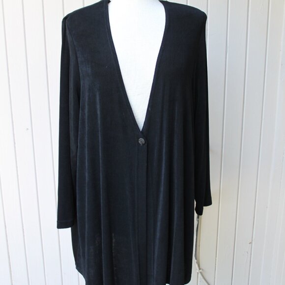 Vikki Vi Sweaters - Vintage Vikki Vi Black Slinky Duster Jacket Size Women's 1X Shoulder Pads
